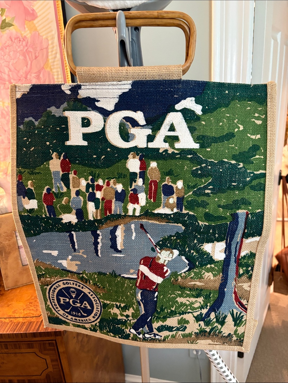 PGA Tour Canvas Tote Bag with Green, Navy, Red, White
